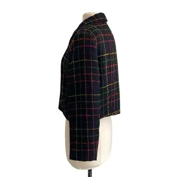 VINTAGE Plaid Cropped Jacket Womens Sz 14 Multicolor Kristinn Steinarr Wool - Picture 4 of 6